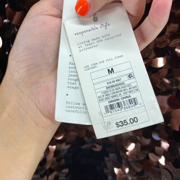 New A New Day Dress Women M Medium Brown Shift Short Sequin Sleeveless Lined - Picture 7 of 11